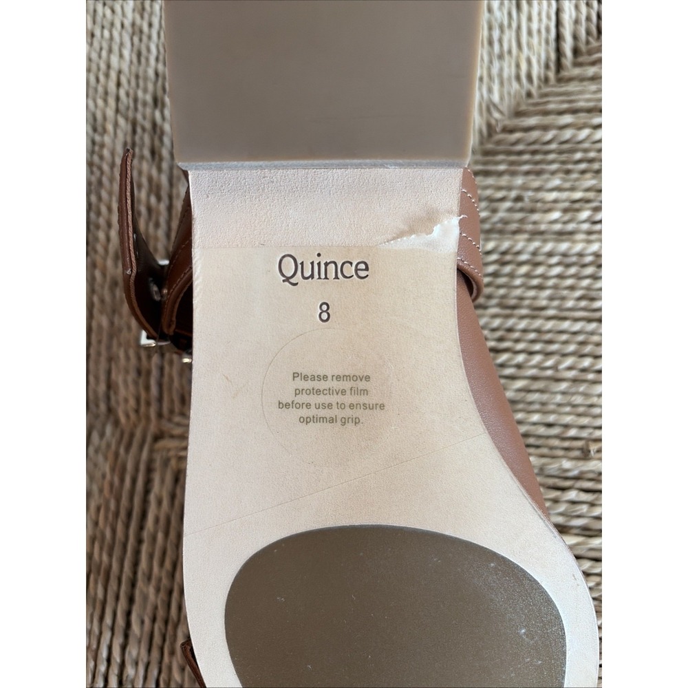 Quince Shoes Women 8 Italian Leather Bold Buckle Slingback Flat Cognac Luxury - Picture 8 of 8